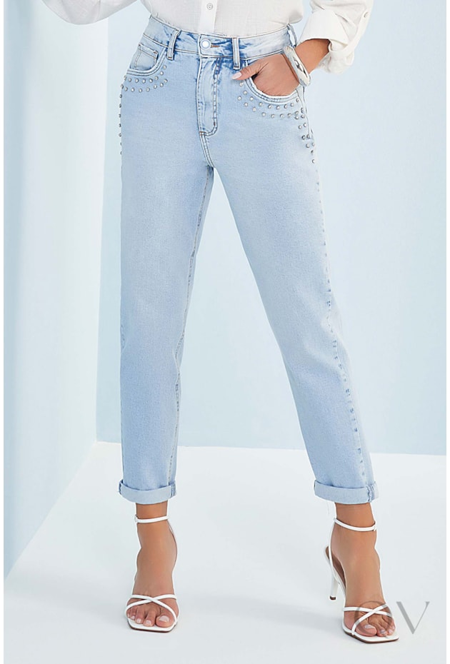CALÇA MOM LAVANDA EM JEANS COM ELASTANO JEANS CLARO - DOCE TRAMA CALÇA MOM LAVANDA EM JEANS COM ELASTANO JEANS CLARO - DOCE TRAMA