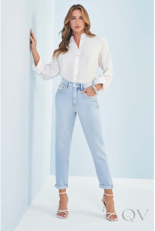 CALÇA MOM LAVANDA EM JEANS COM ELASTANO JEANS CLARO - DOCE TRAMA CALÇA MOM LAVANDA EM JEANS COM ELASTANO JEANS CLARO - DOCE TRAMA