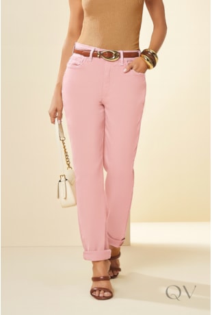 CALÇA MOM LAVANDA EM SARJA ROSA PÓ - DOCE TRAMA