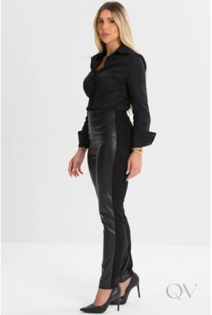 CALÇA MONTARIA EM VISCOSE E PU PRETO - TLIC RIO