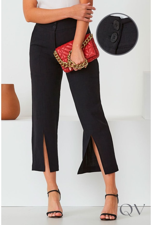 CALÇA PANTACOURT COM FENDA FRONTAL PRETO - CORA CANELA CALÇA PANTACOURT COM FENDA FRONTAL PRETO - CORA CANELA