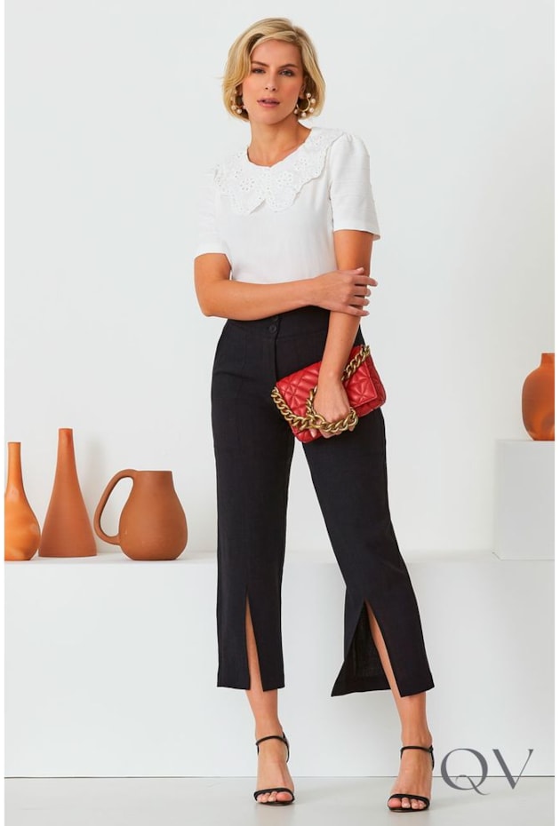 CALÇA PANTACOURT COM FENDA FRONTAL PRETO - CORA CANELA CALÇA PANTACOURT COM FENDA FRONTAL PRETO - CORA CANELA