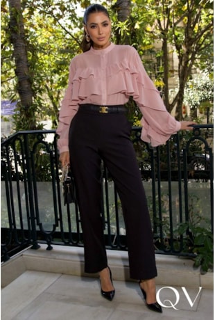 CALÇA RETA EM ALFAIATARIA COM BOTÕES PRETO - LUZIA FAZZOLLI