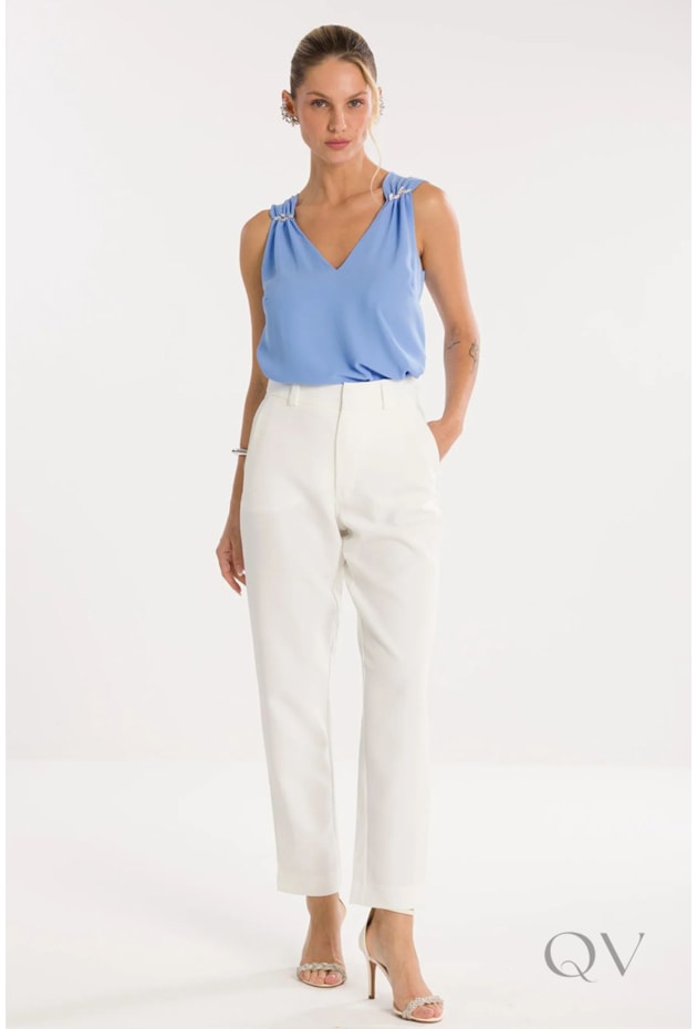 CALÇA RETA EM ALFAIATARIA OFF WHITE - TLIC RIO