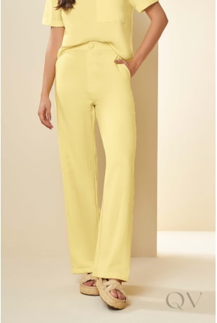 CALÇA RETA EM PLANO MARANT LINEN AMARELO SICILIANO - DOCE TRAMA