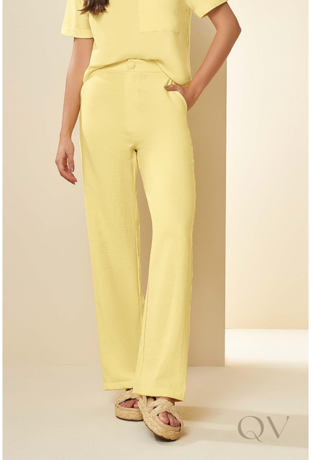 CALÇA RETA EM PLANO MARANT LINEN AMARELO SICILIANO - DOCE TRAMA