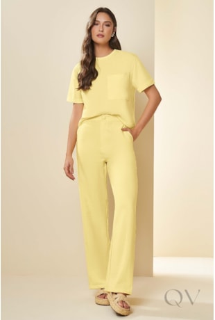 CALÇA RETA EM PLANO MARANT LINEN AMARELO SICILIANO - DOCE TRAMA