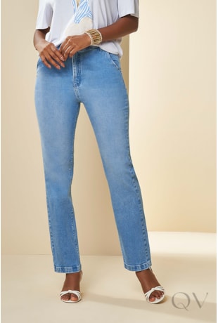 CALÇA RETA SLIM AMARÍLIS EM JEANS COM ELASTANO JEANS CLARO - DOCE TRAMA CALÇA RETA SLIM AMARÍLIS EM JEANS COM ELASTANO JEANS CLARO - DOCE TRAMA
