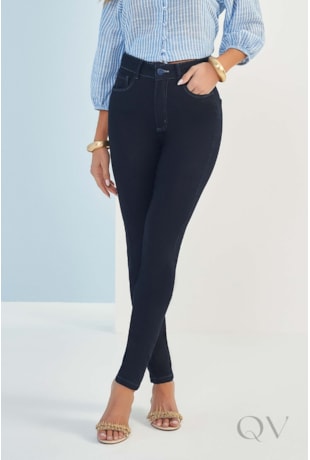 CALÇA SKINNY CINTURA ALTA EM JEANS ESCURO - DOCE TRAMA