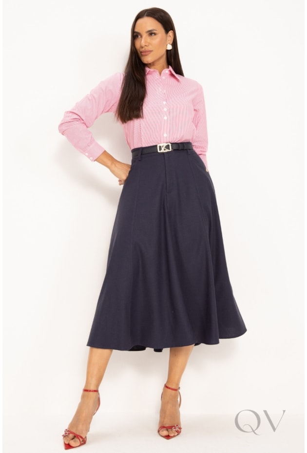 CAMISA ALGODÃO LISTRADA EM TRICOLINE ROSA - LEKAZIS