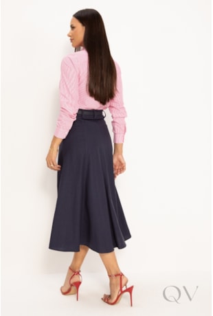 CAMISA ALGODÃO LISTRADA EM TRICOLINE ROSA - LEKAZIS