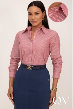 CAMISA ALGODÃO LISTRADA EM TRICOLINE VERMELHO - LEKAZIS