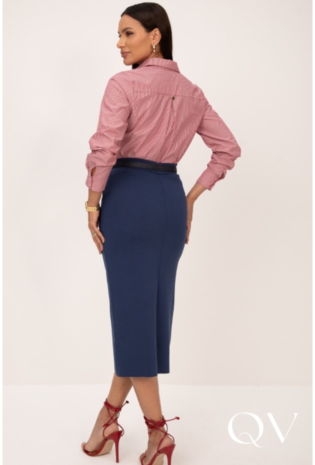 CAMISA ALGODÃO LISTRADA EM TRICOLINE VERMELHO - LEKAZIS