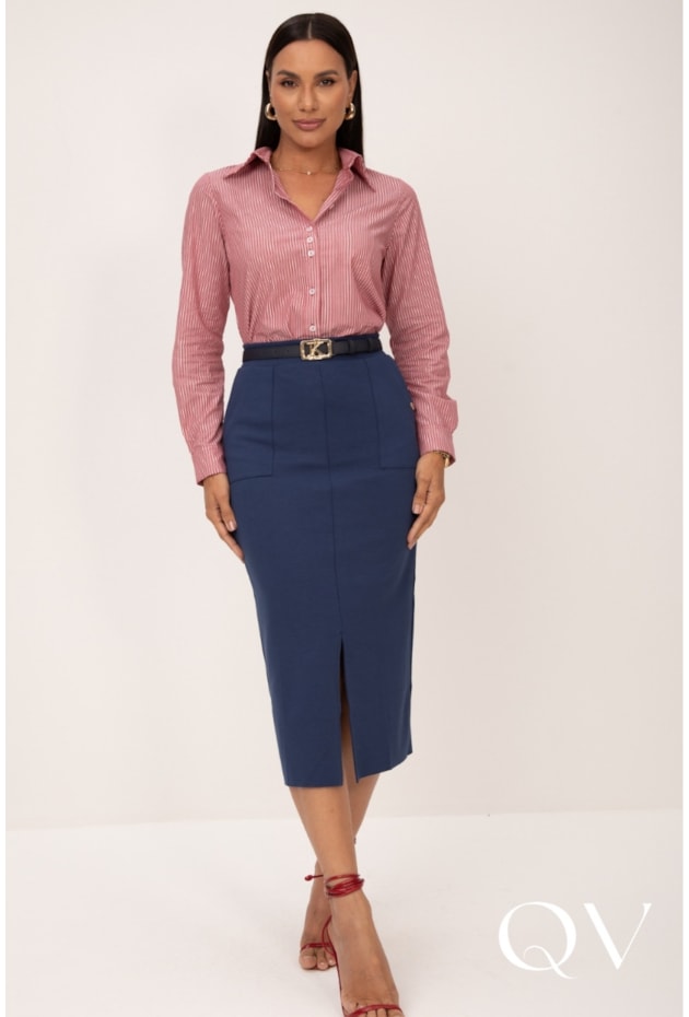 CAMISA ALGODÃO LISTRADA EM TRICOLINE VERMELHO - LEKAZIS