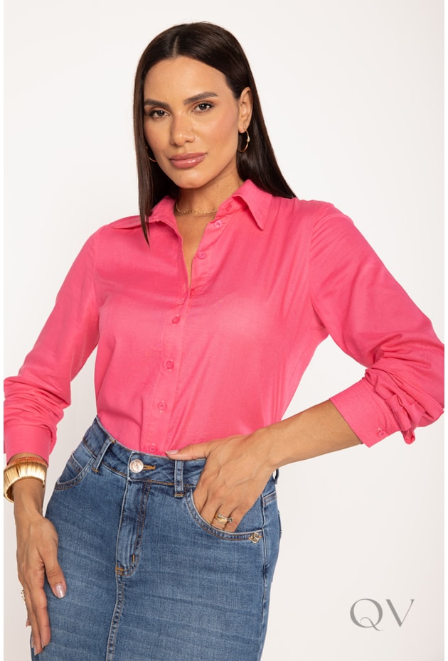 CAMISA ALONGADA EM VISCOLINHO ROSA - LEKAZIS