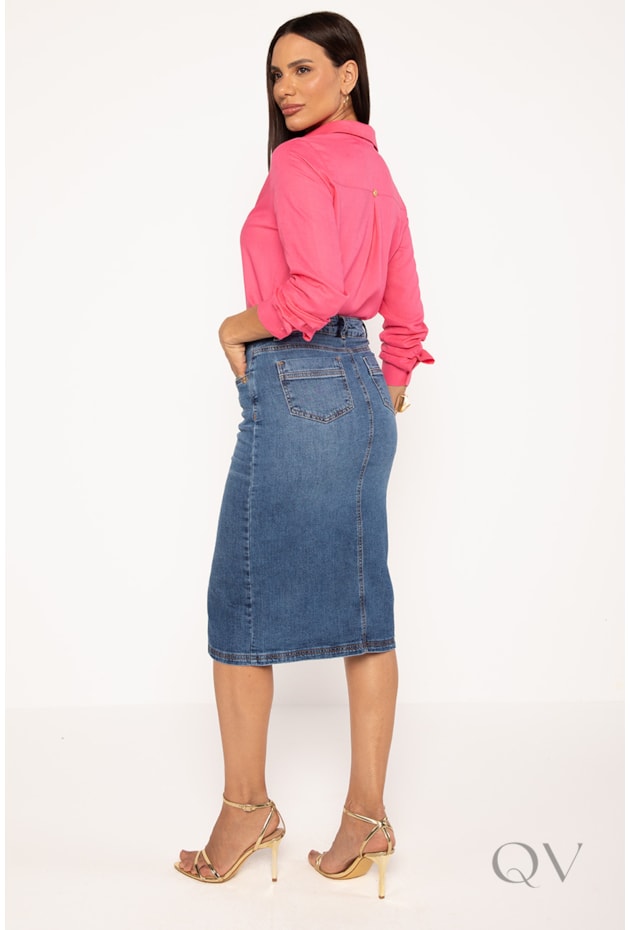 CAMISA ALONGADA EM VISCOLINHO ROSA - LEKAZIS