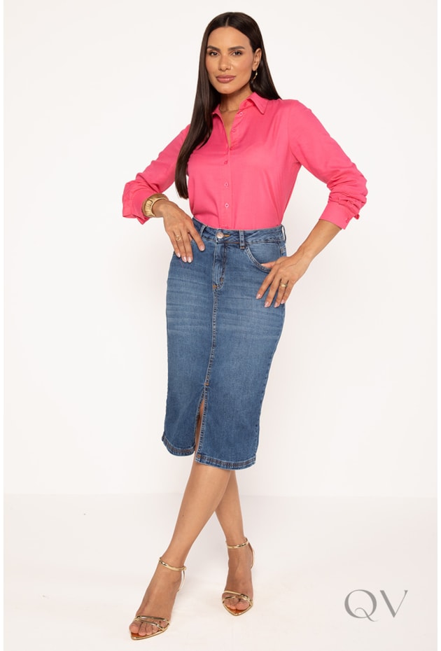 CAMISA ALONGADA EM VISCOLINHO ROSA - LEKAZIS