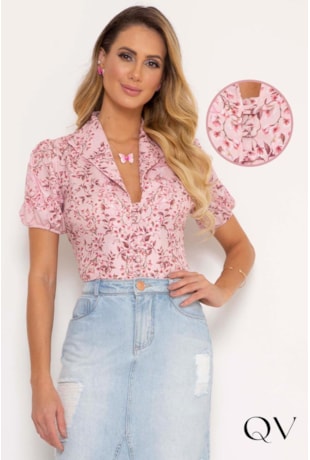 CAMISA AMARRAÇÃO ESTAMPADA ROSA - LAURA ROSA