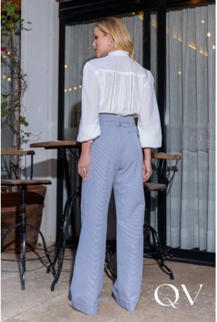 CAMISA AMPLA EM VOIL COM ENTREMEIOS OFF WHITE - LUZIA FAZZOLLI