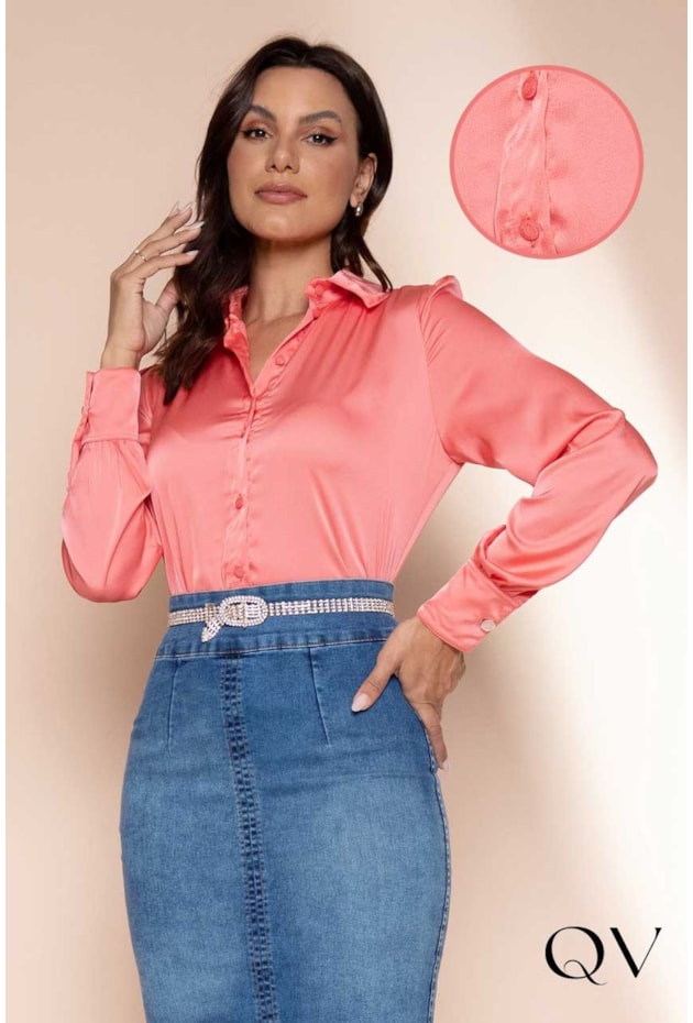 CAMISA CETIM MANGA LONGA CORAL - LEKAZIS CAMISA CETIM MANGA LONGA CORAL - LEKAZIS