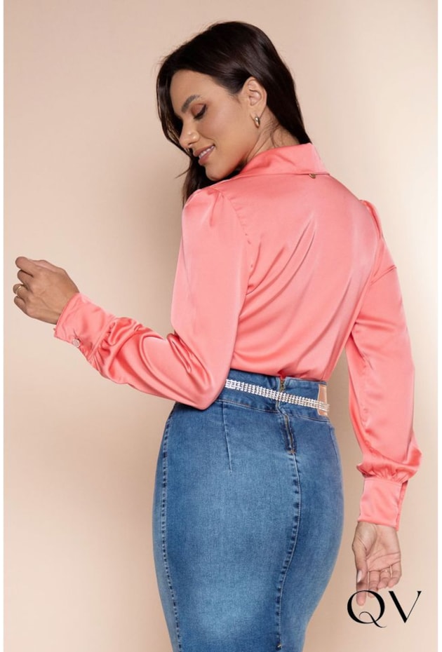 CAMISA CETIM MANGA LONGA CORAL - LEKAZIS CAMISA CETIM MANGA LONGA CORAL - LEKAZIS