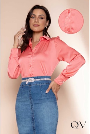 CAMISA CETIM MANGA LONGA CORAL - LEKAZIS