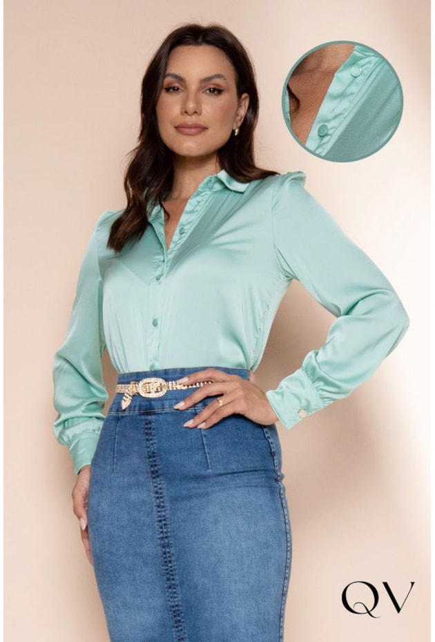 CAMISA CETIM MANGA LONGA VERDE - LEKAZIS CAMISA CETIM MANGA LONGA VERDE - LEKAZIS