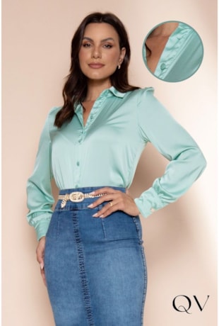 CAMISA CETIM MANGA LONGA VERDE - LEKAZIS