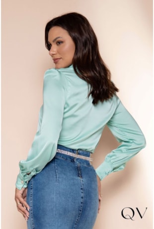 CAMISA CETIM MANGA LONGA VERDE - LEKAZIS