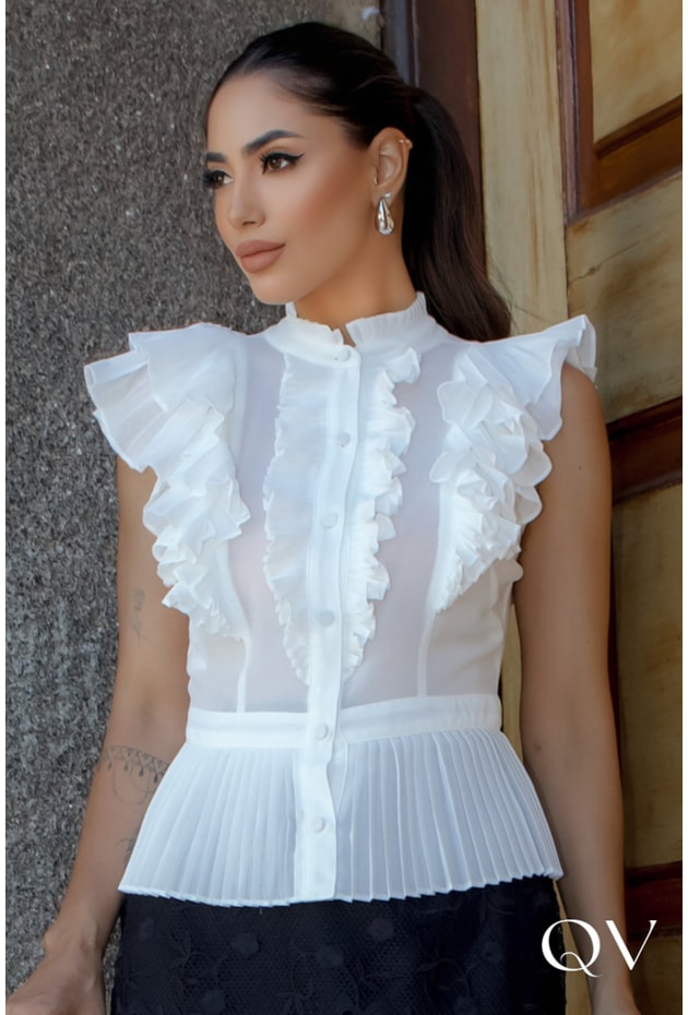 CAMISA CHIFFON BARRADO PLISSADO OFF - LUZIA FAZZOLLI CAMISA CHIFFON BARRADO PLISSADO OFF - LUZIA FAZZOLLI