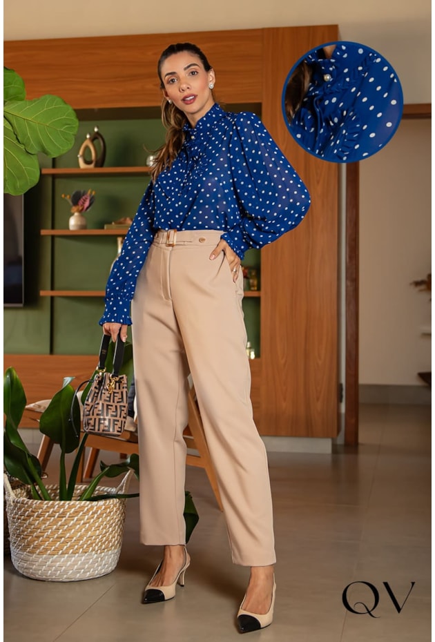 CAMISA CHIFFON CORAÇÃO POÁ AZUL - LUZIA FAZZOLLI