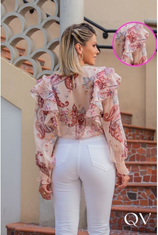 CAMISA CHIFFON ESTAMPA PAISLEY NUDE - LUZIA FAZZOLLI