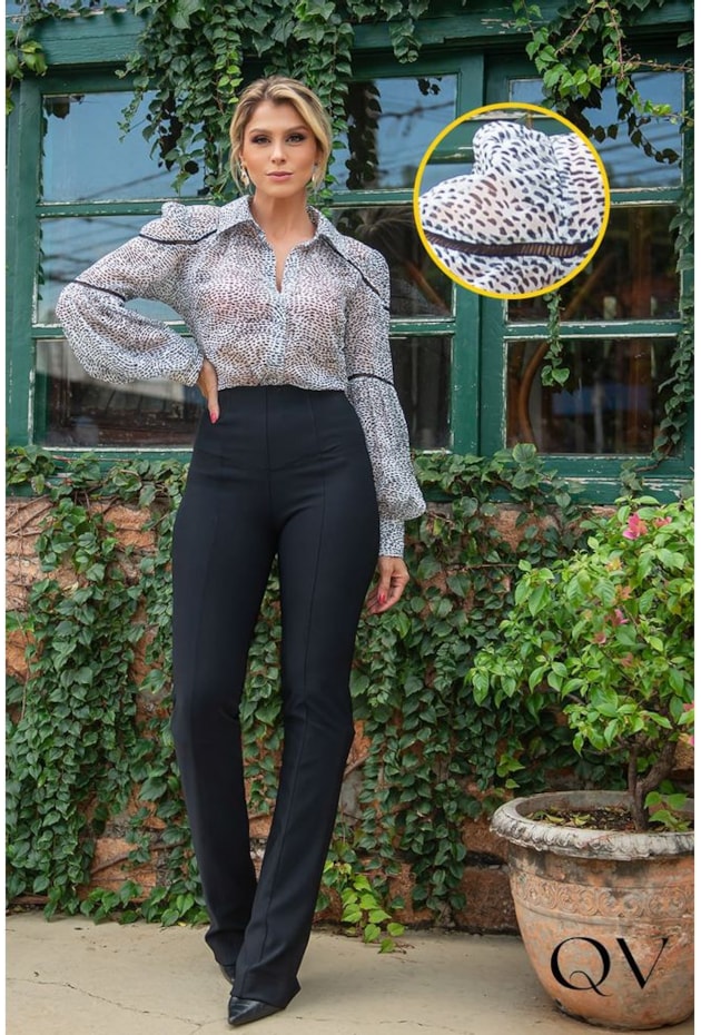 CAMISA CHIFFON ESTAMPADO DETALHE PONTO PALITO - LUZIA FAZZOLLI CAMISA CHIFFON ESTAMPADO DETALHE PONTO PALITO - LUZIA FAZZOLLI