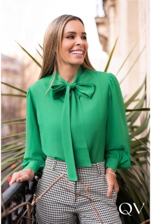 CAMISA CHIFFON GOLA LAÇO VERDE - LUZIA FAZZOLLI