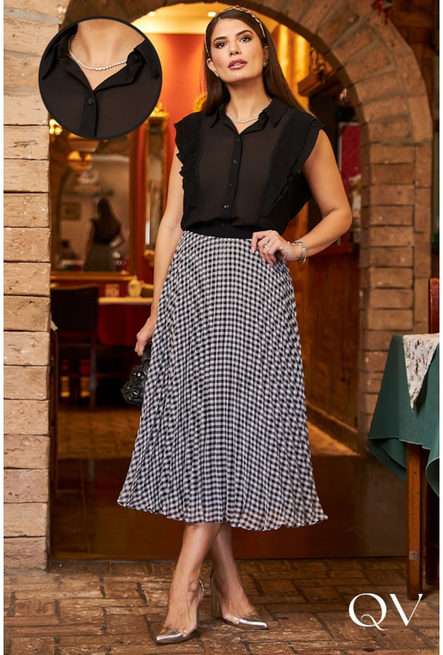 CAMISA CHIFFON MANGA PLISSADA PRETO - LUZIA FAZZOLLI CAMISA CHIFFON MANGA PLISSADA PRETO - LUZIA FAZZOLLI