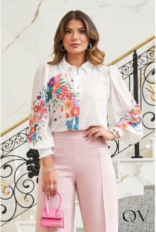 CAMISA CHIFFON PIPOQUINHA FLORAL - LUZIA FAZZOLLI