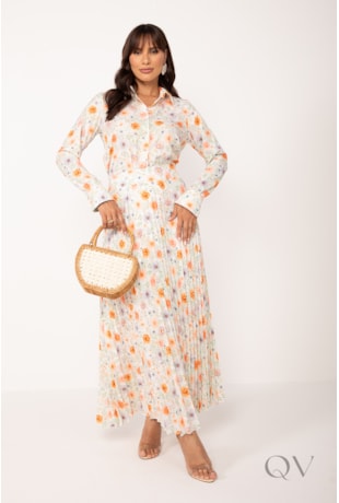 CAMISA CLÁSSICA COM MANGA LONGA EM TOQUE DE SEDA FLORAL - LEKAZIS