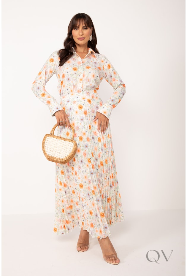 CAMISA CLÁSSICA COM MANGA LONGA EM TOQUE DE SEDA FLORAL - LEKAZIS