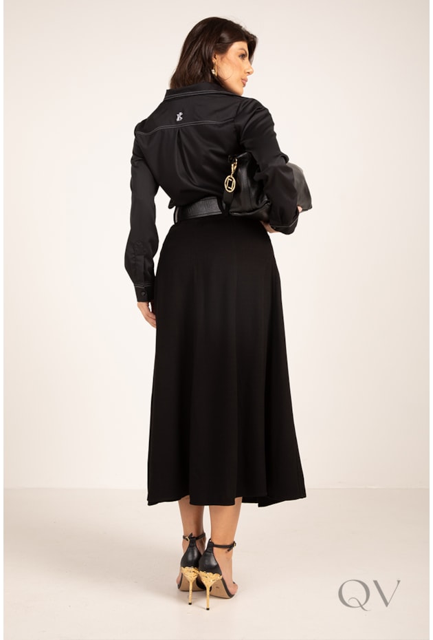 CAMISA CLÁSSICA COM PESPONTOS EM TRICOLINE PRETO - LEKAZIS