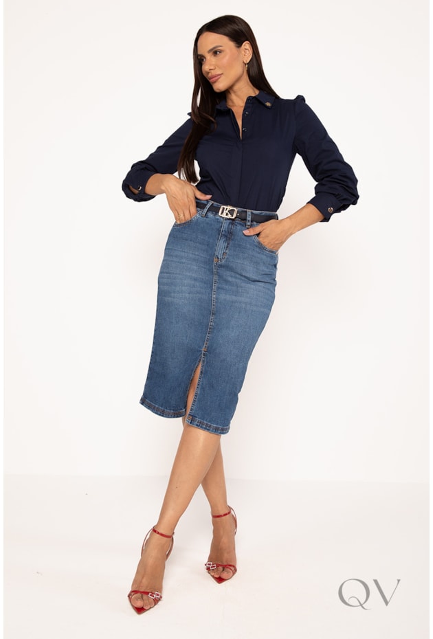 CAMISA CLÁSSICA DE ABOTOADURA EM TRICOLINE AZUL MARINHO - LEKAZIS