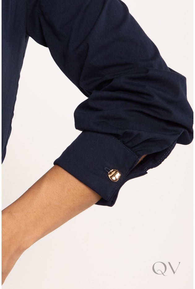 CAMISA CLÁSSICA DE ABOTOADURA EM TRICOLINE AZUL MARINHO - LEKAZIS