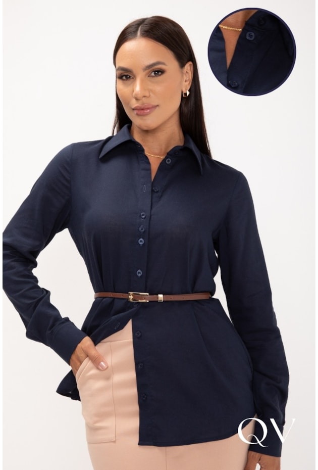 CAMISA CLÁSSICA DE VISCOLINHO AZUL MARINHO - LEKAZIS CAMISA CLÁSSICA DE VISCOLINHO AZUL MARINHO - LEKAZIS