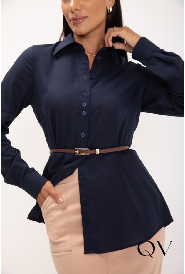 CAMISA CLÁSSICA DE VISCOLINHO AZUL MARINHO - LEKAZIS CAMISA CLÁSSICA DE VISCOLINHO AZUL MARINHO - LEKAZIS