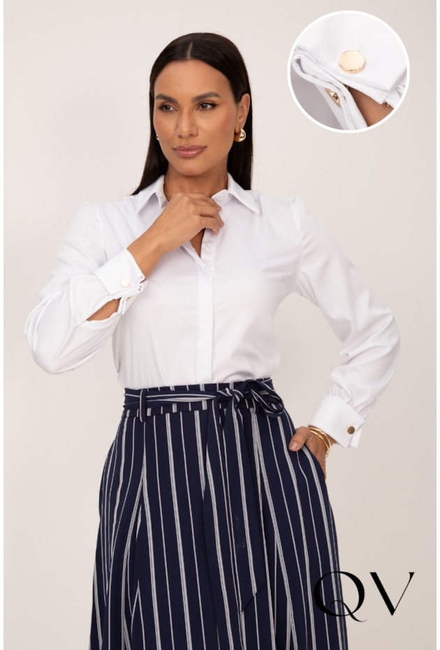 CAMISA CLÁSSICA EM TRICOLINE ARMANI EM FIBRA BAMBOO BRANCO - LEKAZIS