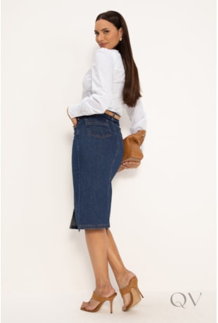 CAMISA CLÁSSICA EM TRICOLINE BRANCA COM LISTRAS AZUL - LEKAZIS