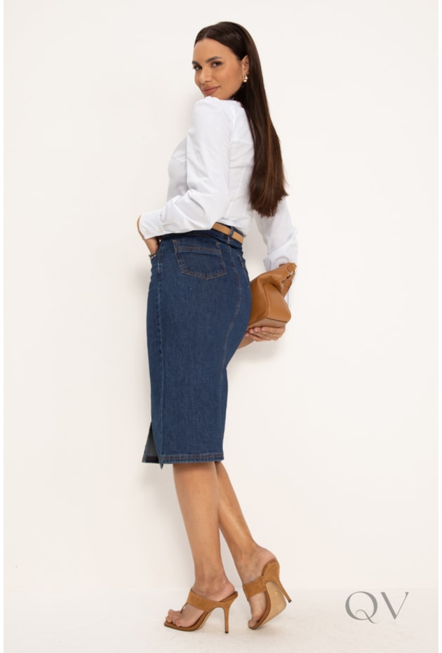 CAMISA CLÁSSICA EM TRICOLINE BRANCA COM LISTRAS AZUL - LEKAZIS