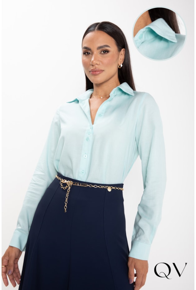 CAMISA CLÁSSICA EM VISCOLINHO VERDE MENTA - LEKAZIS CAMISA CLÁSSICA EM VISCOLINHO VERDE MENTA - LEKAZIS