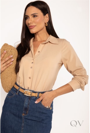 CAMISA CLÁSSICA EM VISCOSE NUDE - LEKAZIS