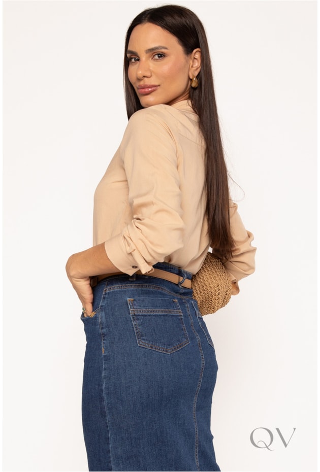 CAMISA CLÁSSICA EM VISCOSE NUDE - LEKAZIS