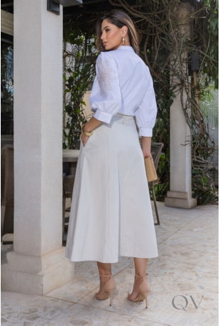 CAMISA COM BORDADO EM TRICOLINE BRANCO - LUZIA FAZZOLLI